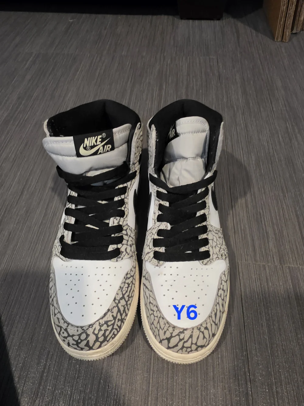 Nike High-Top Sneakers - White & Black with Grey Elephant Print
